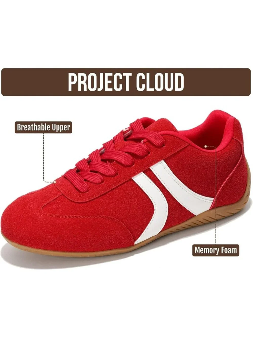 Women's Red Non-Slip Barefoot Soft Memory Foam Soft Memory Foam Casual Sneakers